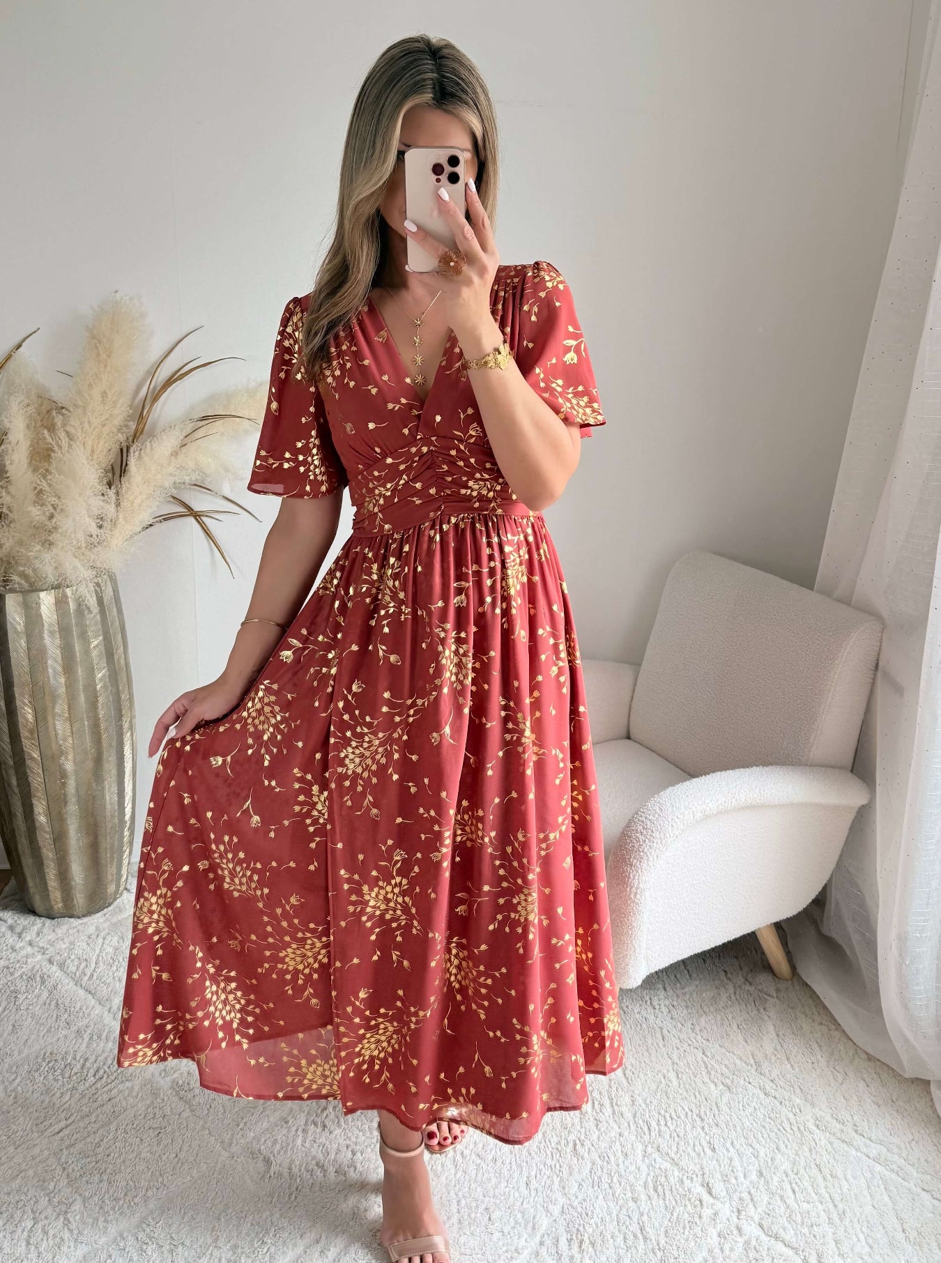 Robe longue terracotta Inès fluide du S au 4XL cérémonie