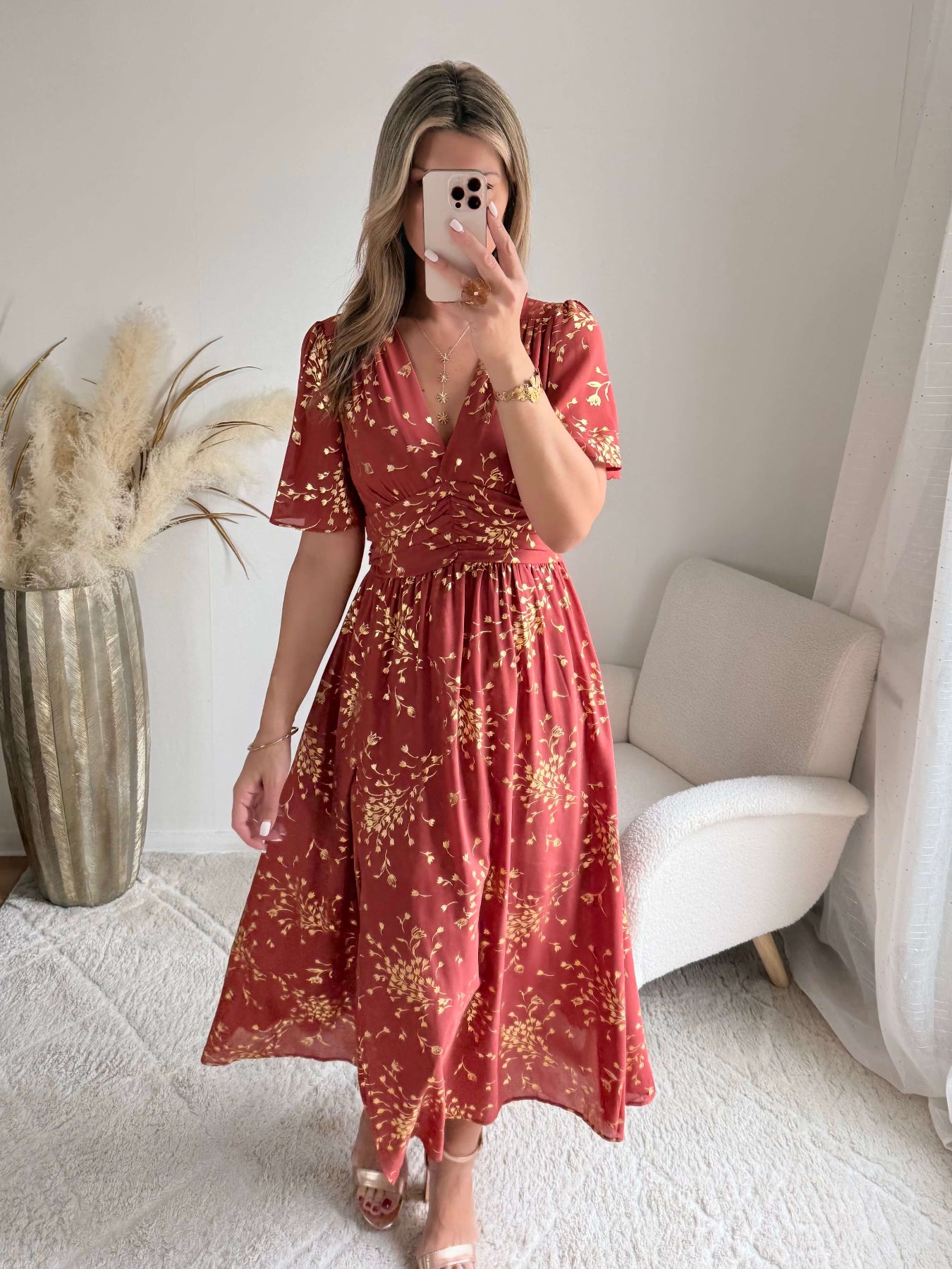Robe longue terracotta Inès fluide du S au 4XL cérémonie