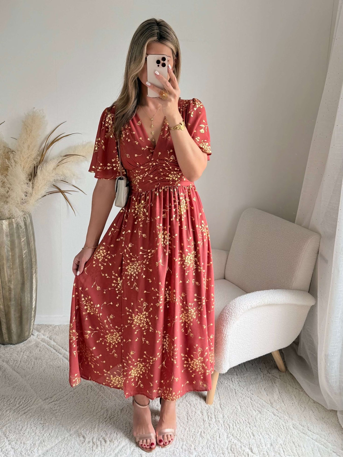 Robe longue terracotta Inès fluide du S au 4XL cérémonie