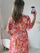 Robe longue fleurie corail Tina fluide fendue élégante Easy Dressing