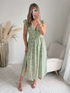 Robe vert sauge dorée Alice fluide fendue femme élégante Easy Dressing