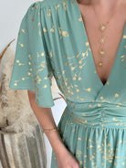 Robe longue vert sauge dorée Inès fluide du S au 4XL cérémonie