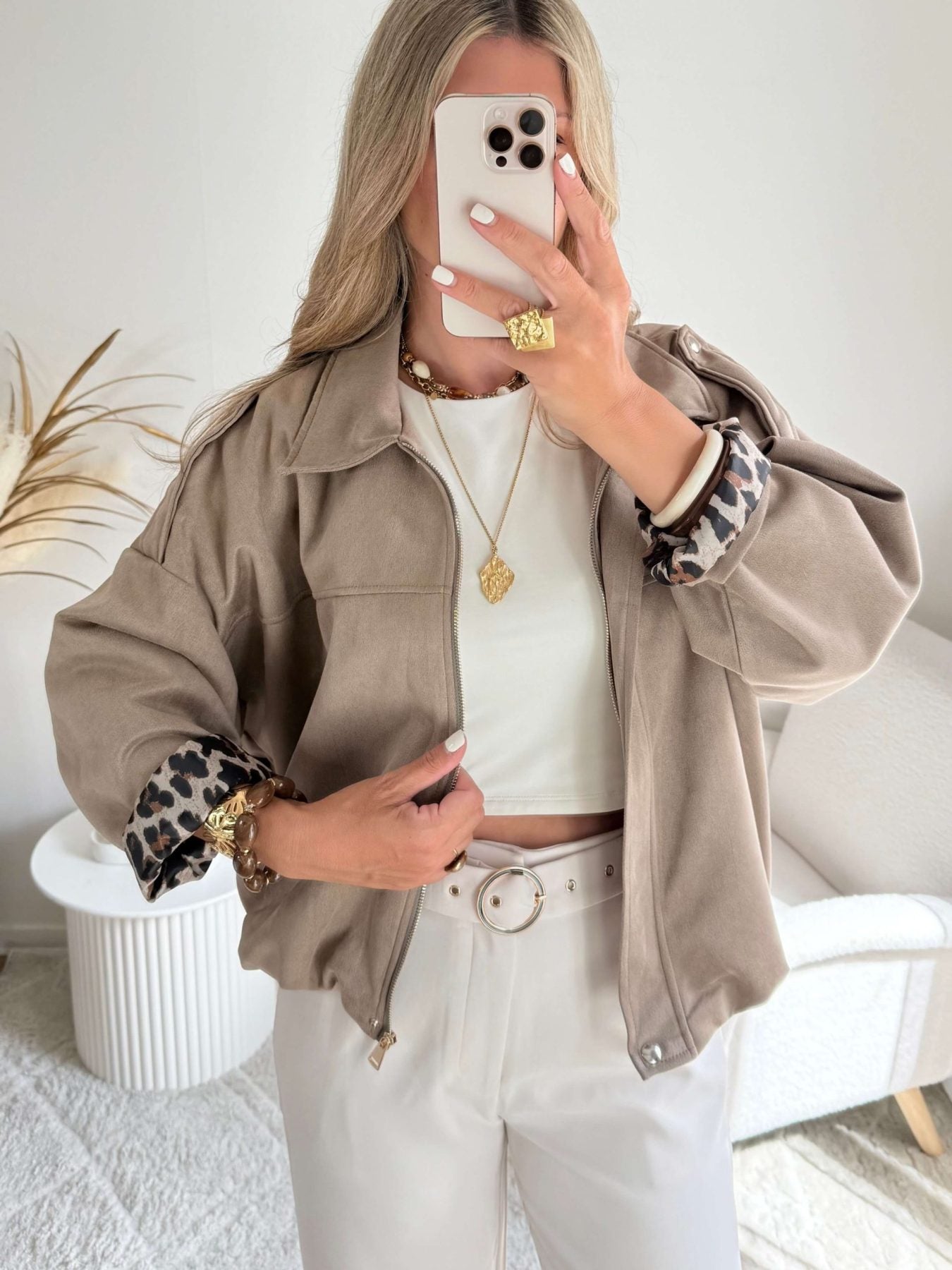 Veste taupe effet daim - Lou