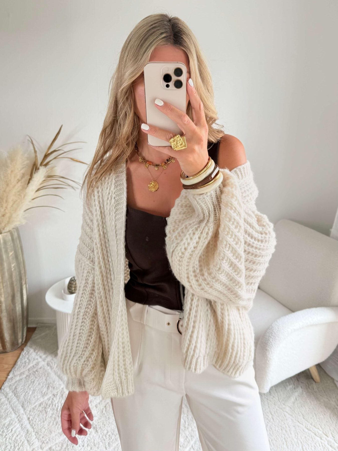 Gilet beige à grosses mailles