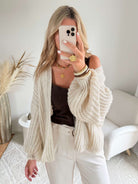 Gilet beige à grosses mailles