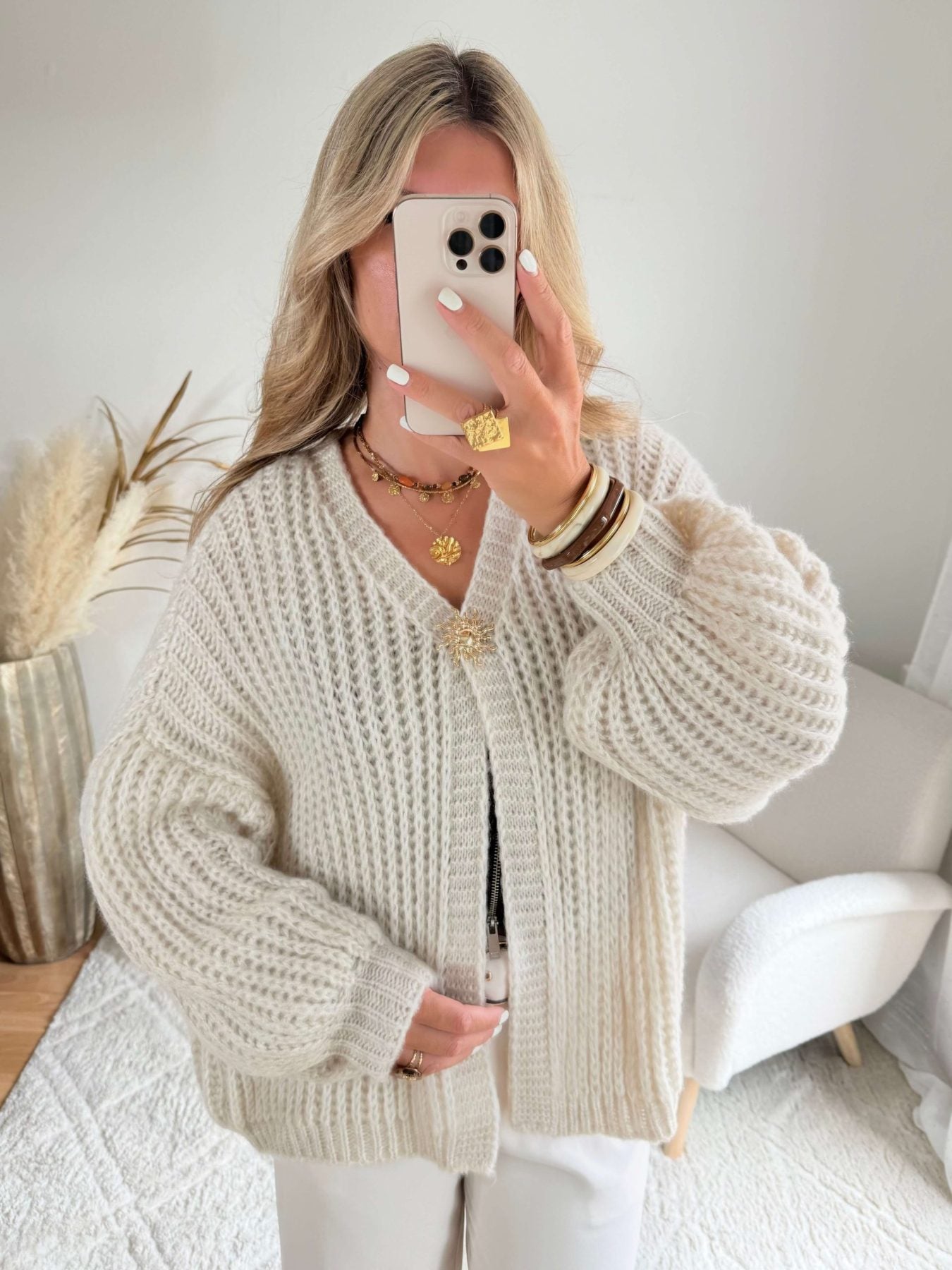 Gilet beige à grosses mailles