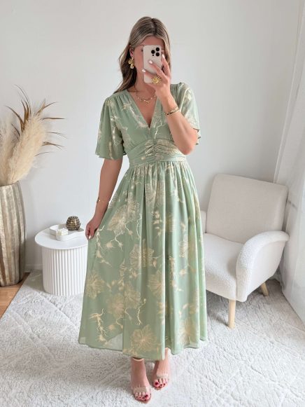 Robe vert sauge dorée – Sarah