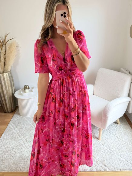 Robe longue fendue – Rosy