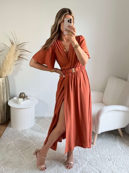 Robe fendue terracotta – Camille