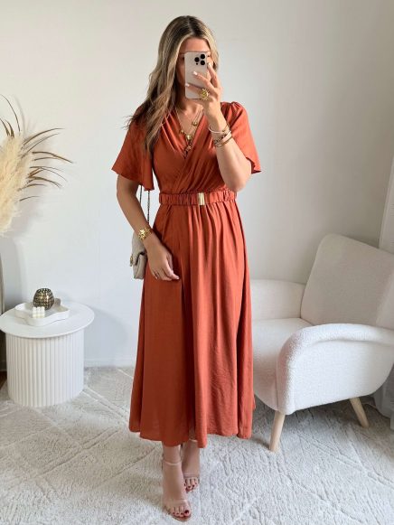 Robe fendue terracotta – Camille