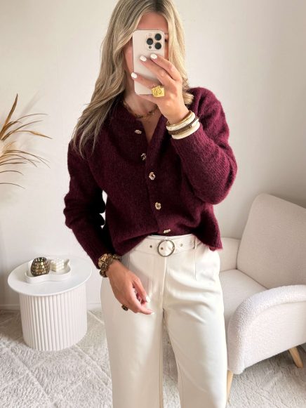 Cardigan bordeaux boutons bijoux – Gabi