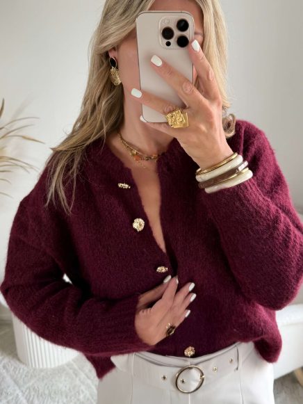 Cardigan bordeaux boutons bijoux – Gabi