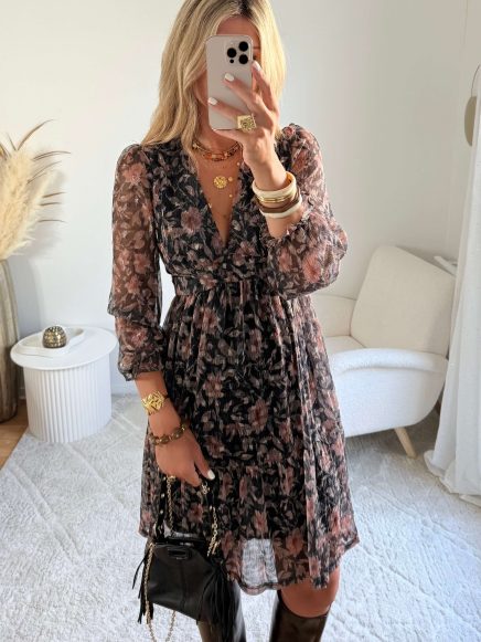 Robe fleurie irisée – Rose