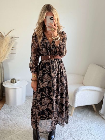 Robe longue marron dorée – Alys
