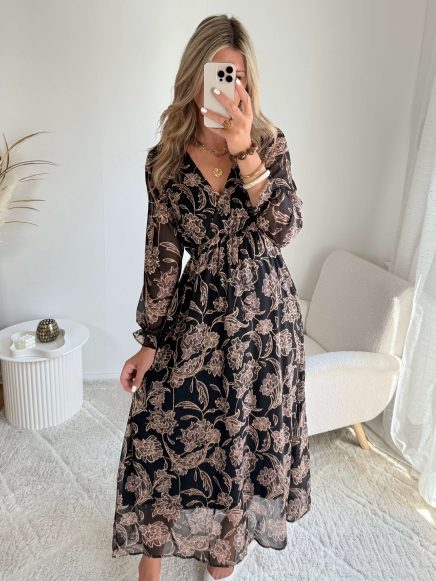 Robe longue marron dorée – Alys