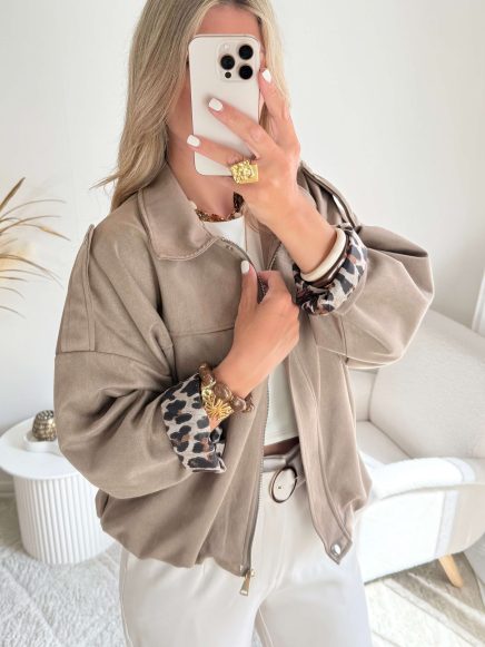 Veste taupe effet daim – Lou