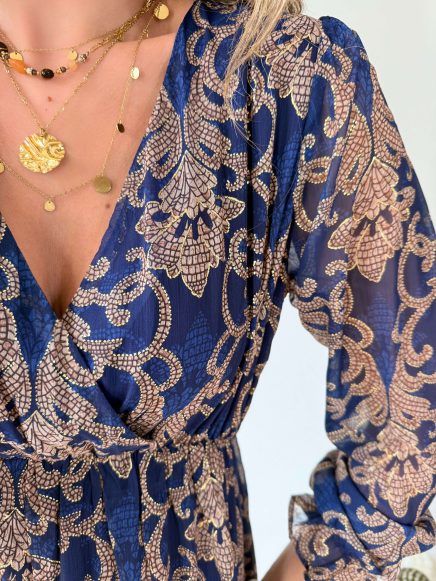 Robe longue bleue dorée – Bettina