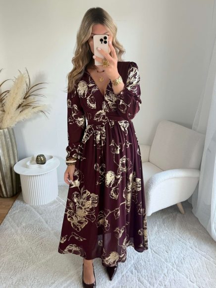 Robe longue bordeaux dorée – Sarah