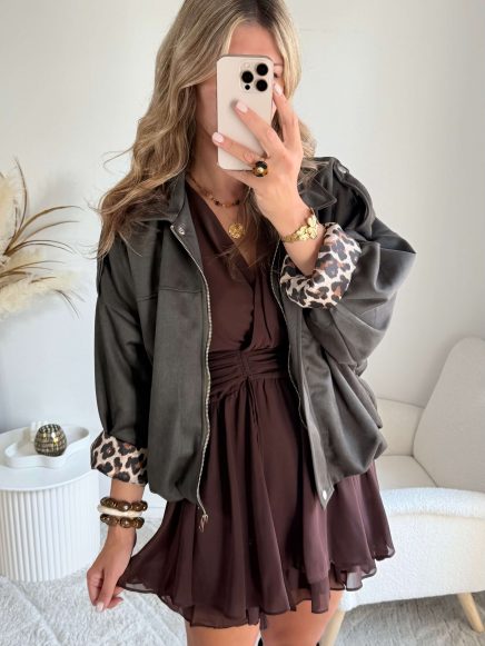 Veste effet daim kaki – Lou