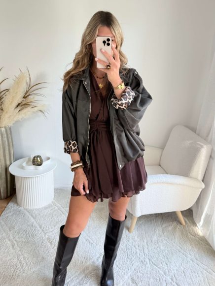 Veste effet daim kaki – Lou