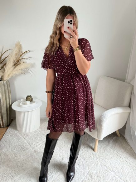 Robe bordeaux à pois – Anne