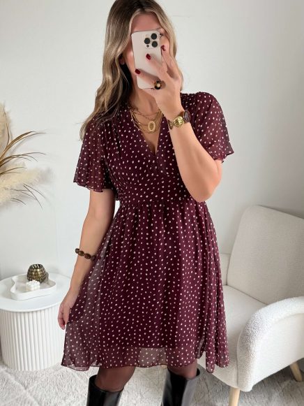 Robe bordeaux à pois – Anne