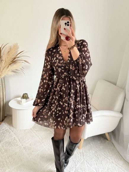 Robe fleurie chocolat – Cassie