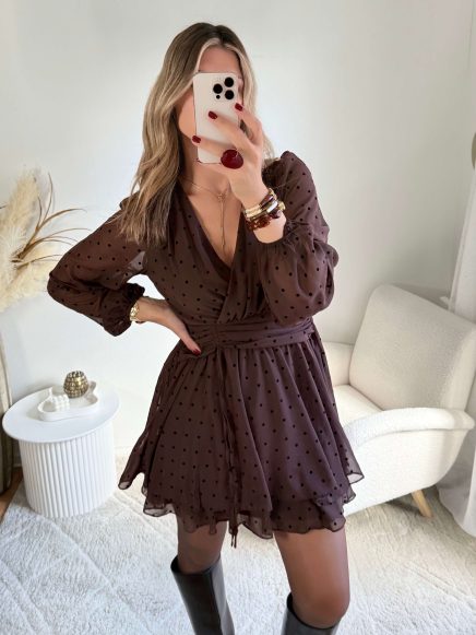 Robe marron à pois – Cali