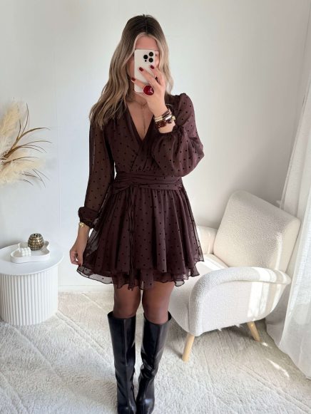 Précommande – Robe marron à pois – Cali – Expédiée le 18/11/25