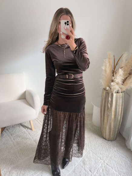 Robe longue dentelle marron – Wanda