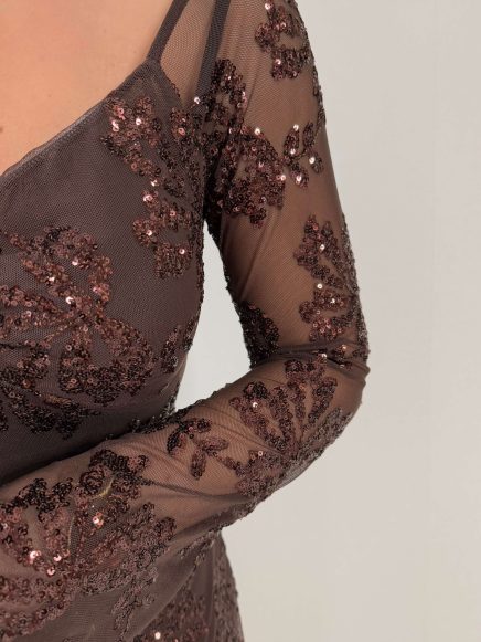 Robe marron à sequins brodés – Naya