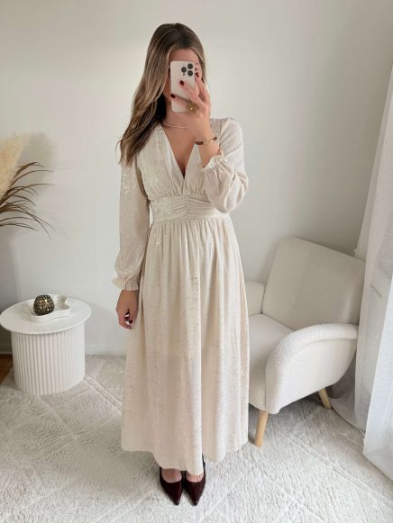 Robe longue beige dorée – Romy