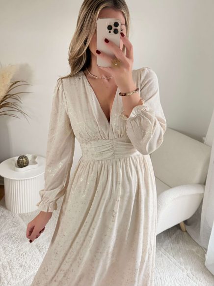 Robe longue beige dorée – Romy