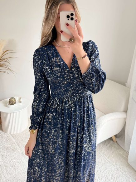 Robe longue marine dorée – Romy