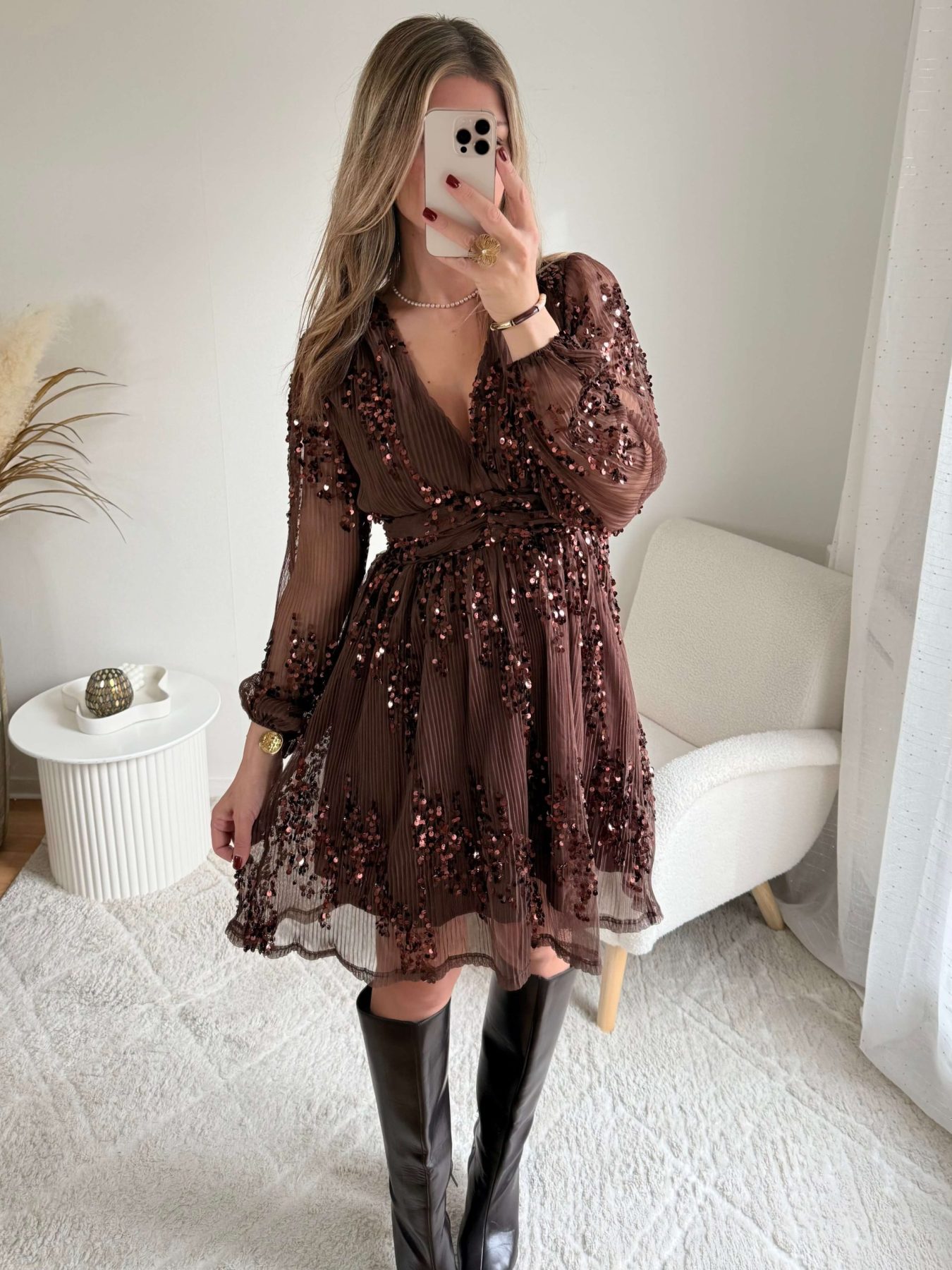 Robe marron à sequins - Adara