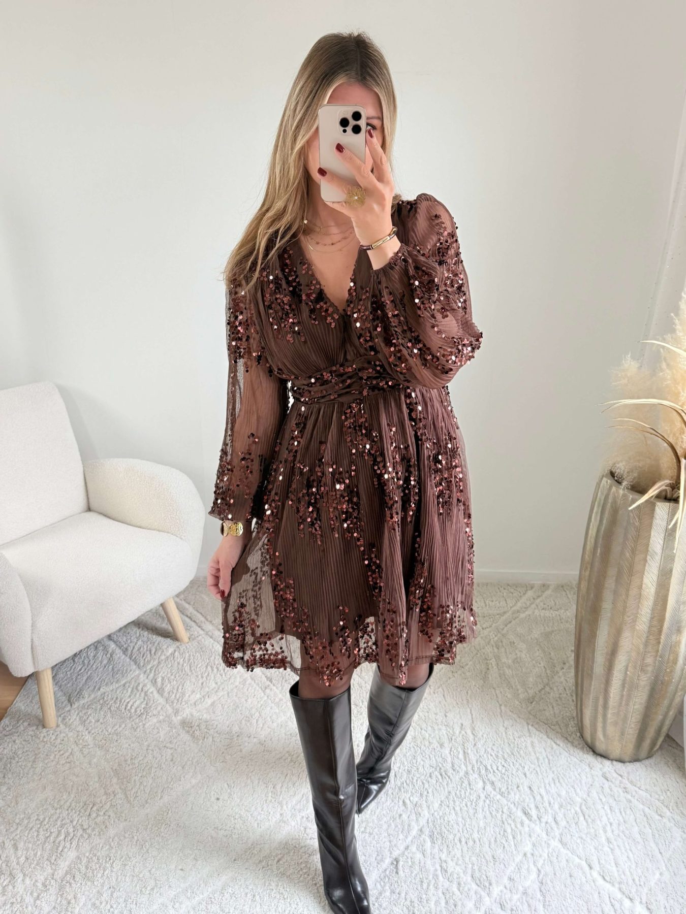 Robe marron à sequins - Adara