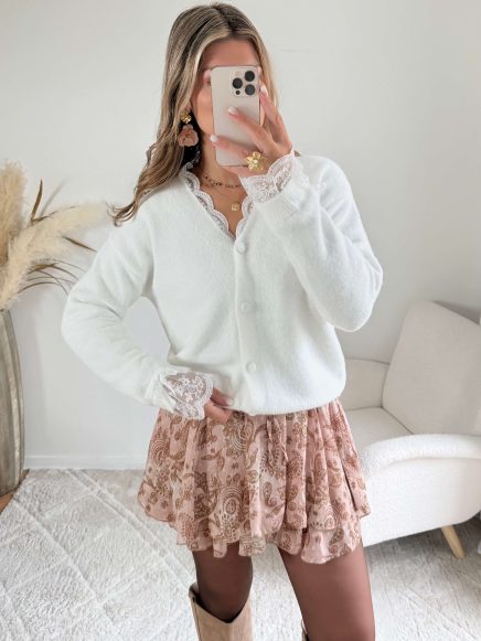 Cardigan dentelle blanc – Elina