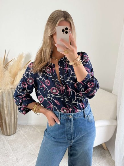 Chemisier marine brodé – Ysée