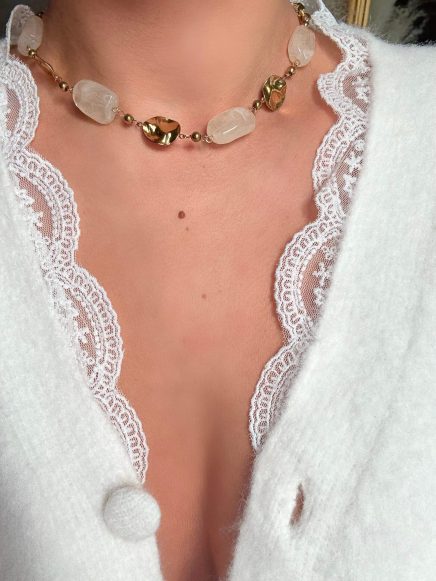 Collier perles nude doré