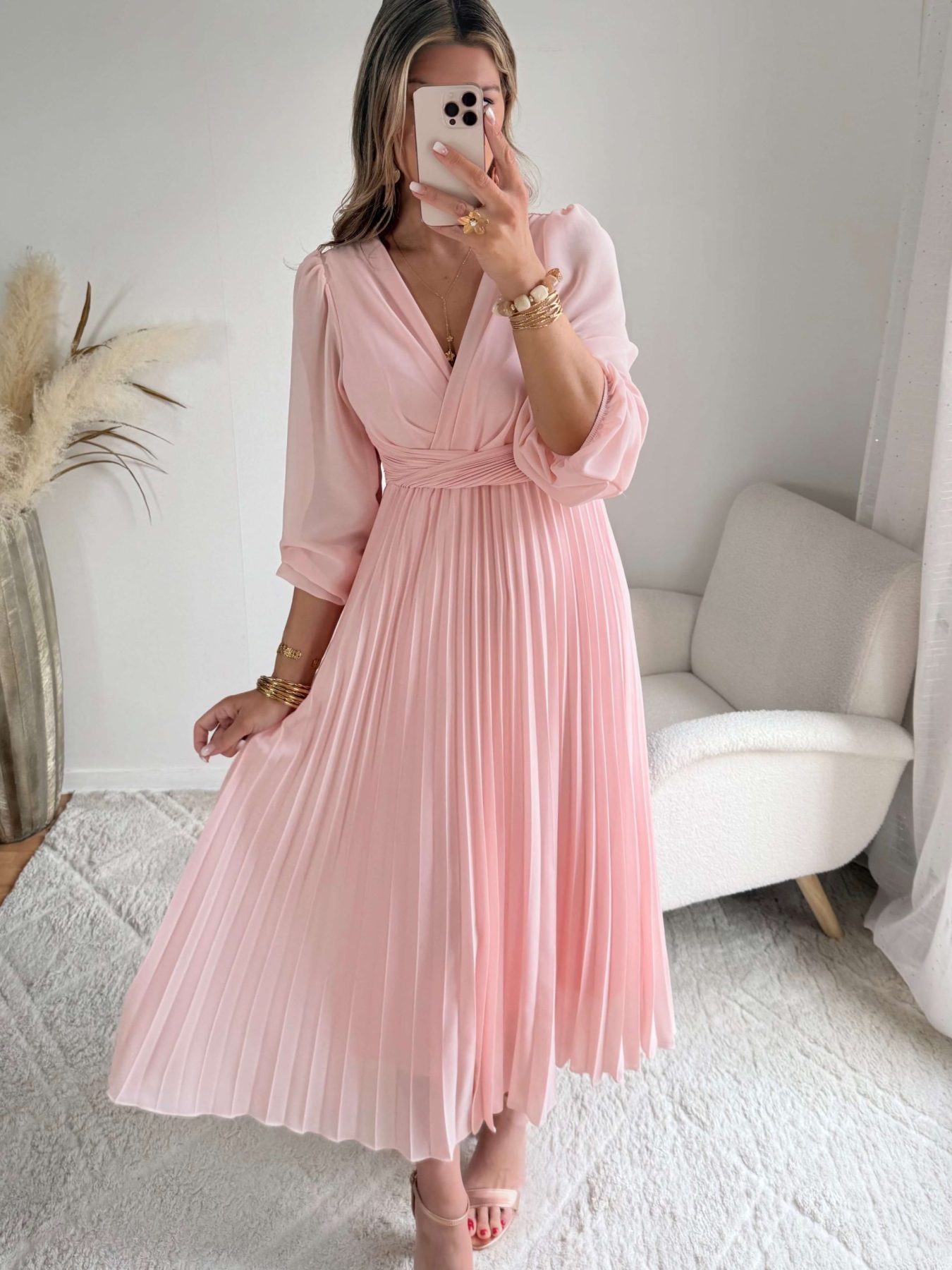 Robe longue rose poudré - Angèle